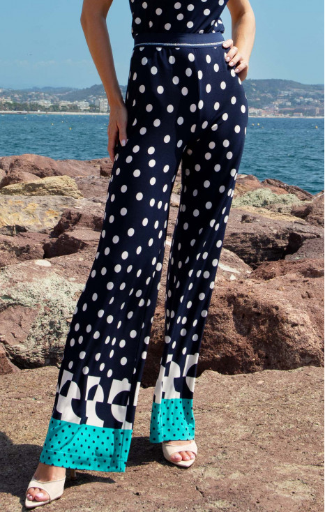 Stretch Jersey Wide-Leg Trousers &ndash; Navy & Graphic Polka