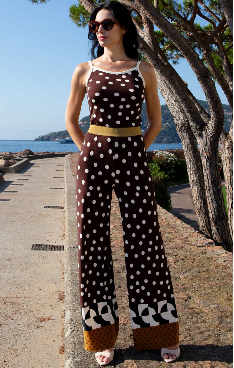 Stretch Jersey Wide-Leg Trousers &ndash; Chocolate & Graphic Polka