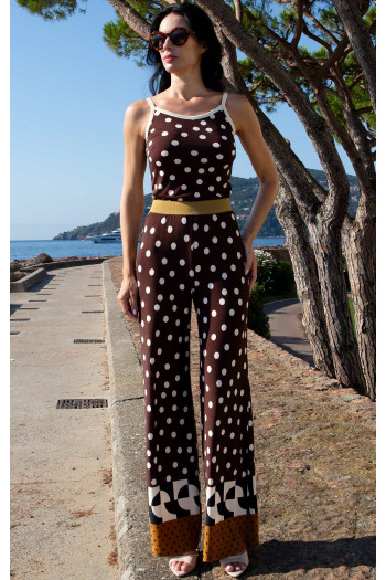 Stretch Jersey Wide-Leg Trousers – Chocolate & Graphic Polka [1]