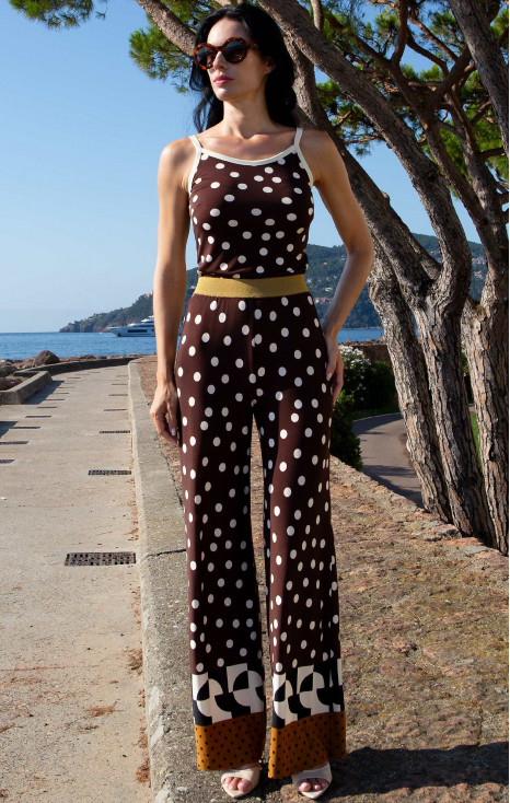 Stretch Jersey Wide-Leg Trousers – Chocolate & Graphic Polka [1]