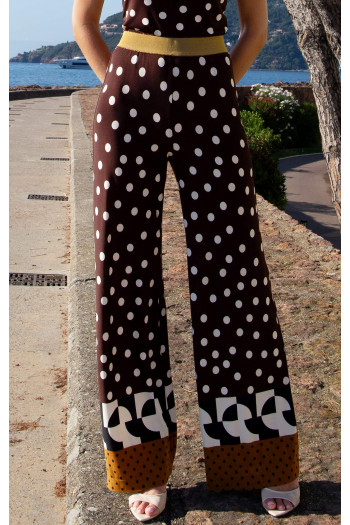 Stretch Jersey Wide-Leg Trousers – Chocolate & Graphic Polka