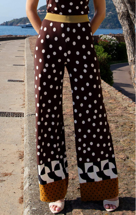 Stretch Jersey Wide-Leg Trousers &ndash; Chocolate & Graphic Polka