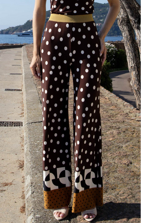 Stretch Jersey Wide-Leg Trousers &ndash; Chocolate & Graphic Polka