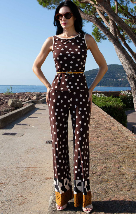 Stretch Jersey Wide-Leg Trousers &ndash; Chocolate & Graphic Polka