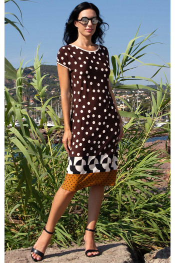 Stretch Jersey Dress – Chocolate & Graphic Polka [1]