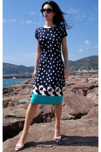Stretch Jersey Dress – Navy & Graphic Polka