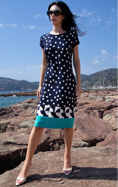 Stretch Jersey Dress &ndash; Navy & Graphic Polka