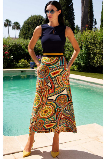 Stretch Jersey Skirt – Gold Kaleidoscope Dreams [1]