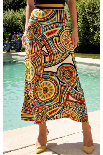 Stretch Jersey Skirt – Gold Kaleidoscope Dreams