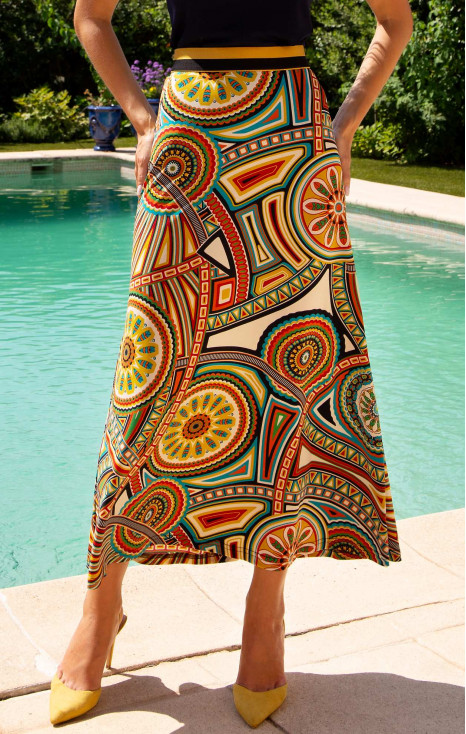 Stretch Jersey Skirt &ndash; Gold Kaleidoscope Dreams