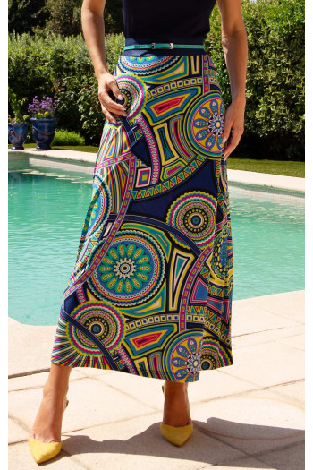 Stretch Jersey Skirt – Blue Kaleidoscope Dreams