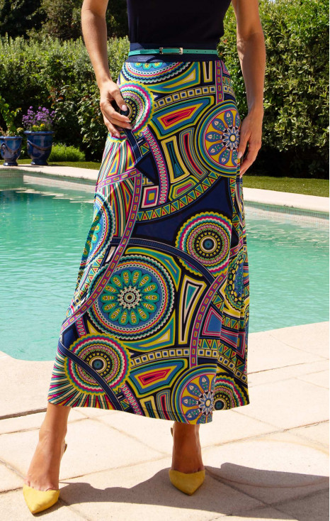 Stretch Jersey Skirt &ndash; Blue Kaleidoscope Dreams