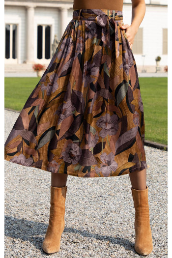 Autumn Floral Satin Viscose Skirt