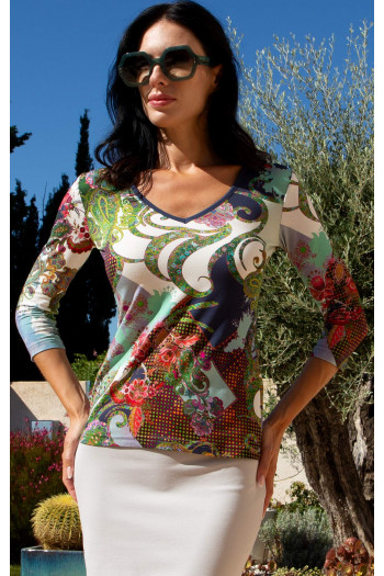 Patchwork Paisley Fitted Jersey Blouse