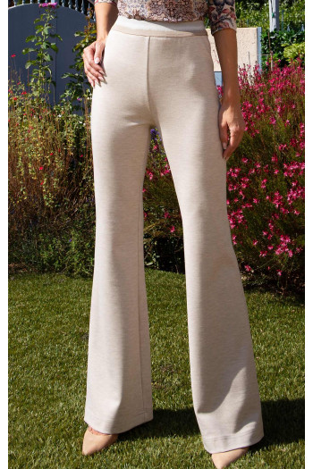 Beige Melange Structured Jersey Trousers