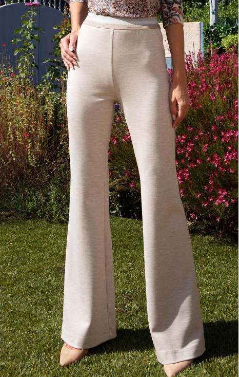 Beige Melange Structured Jersey Trousers