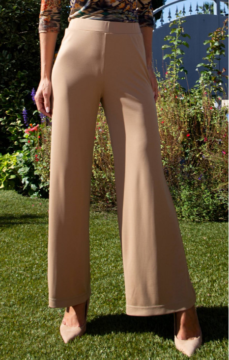 Camel Wide-Leg Dense Jersey Trousers