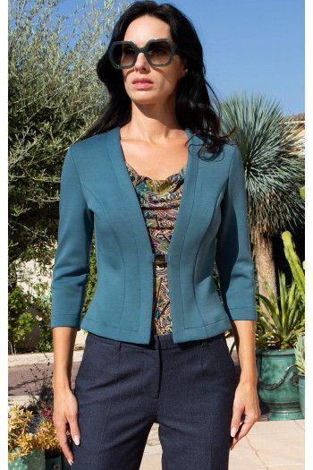 Teal Fitted Jersey Blazer with Buckle Fastening