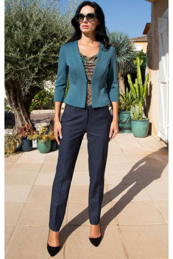 Teal Fitted Jersey Blazer with Buckle Fastening [1]