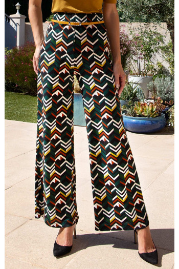 ZigZag Geometric Print Wide-Leg Jersey Trousers