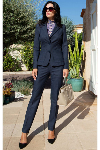Dark Denim Fitted Structured Jersey Blazer [1]