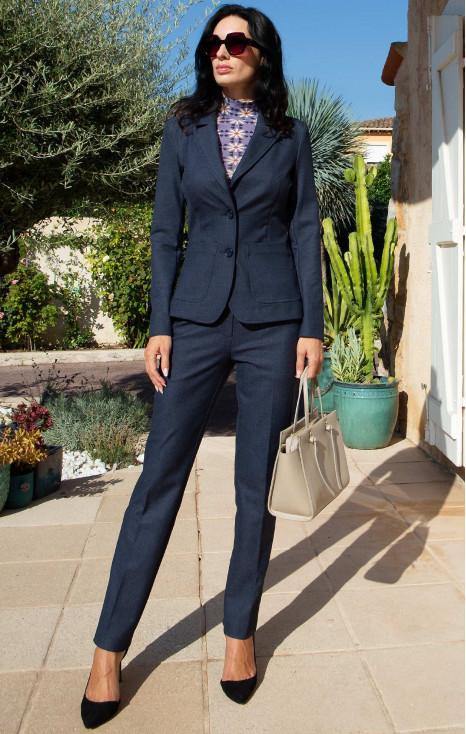 Dark Denim Fitted Structured Jersey Blazer