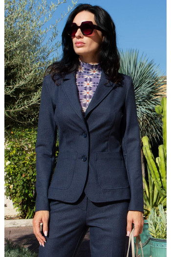 Dark Denim Fitted Structured Jersey Blazer