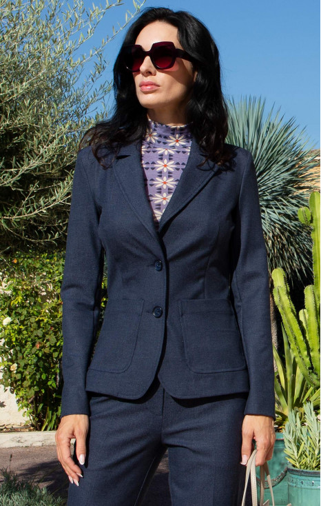 Dark Denim Fitted Structured Jersey Blazer
