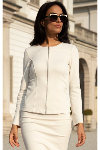Ivory Fitted Structured Jersey Jacket