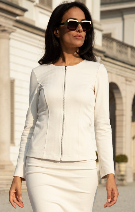 Ivory Fitted Structured Jersey Jacket