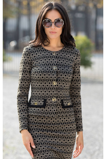 Black & Gold Chain Jacquard Jersey Fitted Blazer