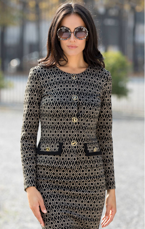 Black &amp; Gold Chain Jacquard Jersey Fitted Blazer