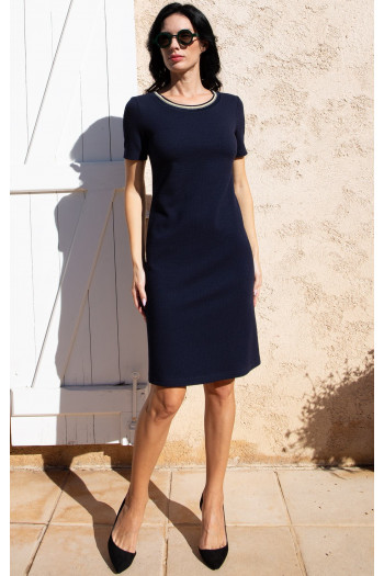 Navy Structured Jersey Dress
