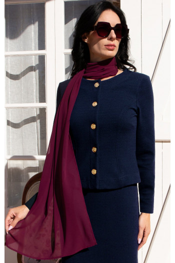 Navy Fitted Structured Jersey Blazer with Gold Buttons