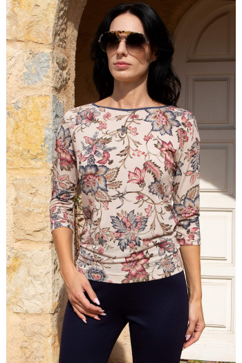 Vintage Bloom Beige Floral Jersey Blouse