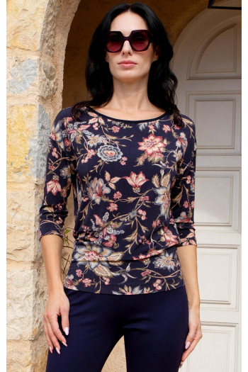 Vintage Bloom Navy Floral Jersey Blouse