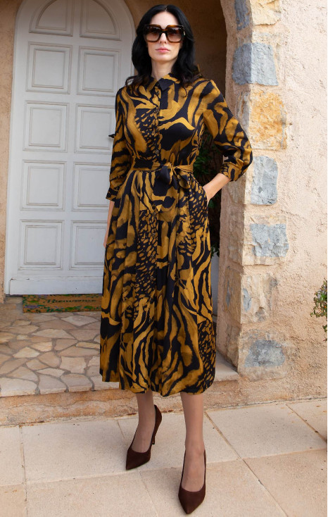 Golden Wild Satin Viscose Midi Dress