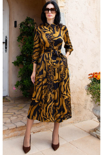 Golden Wild Satin Viscose Midi Dress