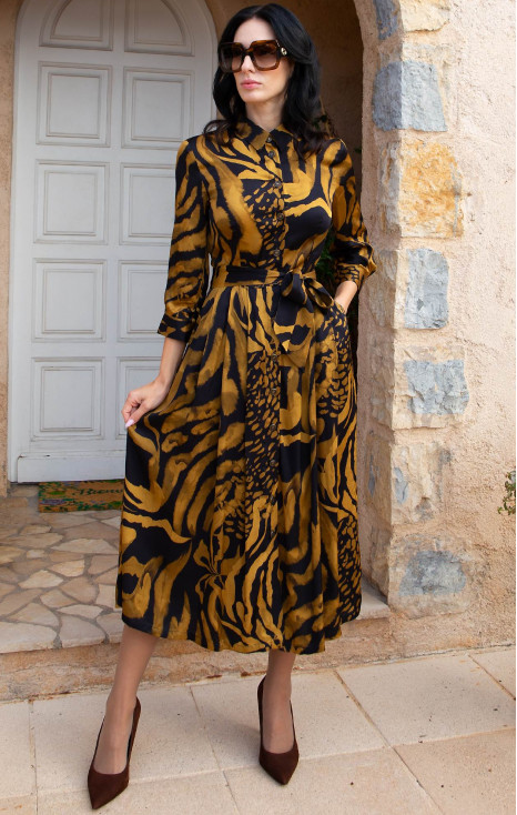 Golden Wild Satin Viscose Midi Dress
