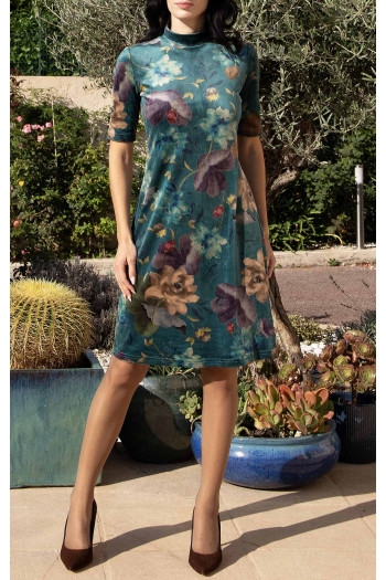 Emerald Garden Floral Velvet Dress [1]