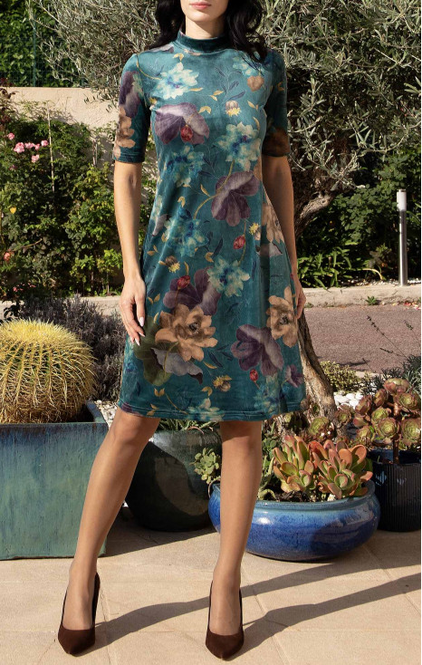 Emerald Garden Floral Velvet Dress
